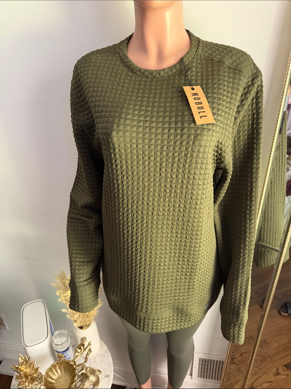 NOBULL Olive Green Waffle Crewneck Sweater